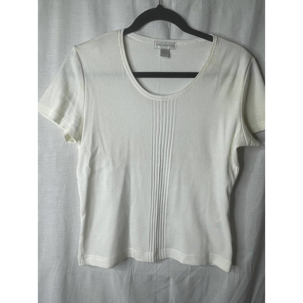 Petite Sophisticate White Short Sleeve Top Size S  *